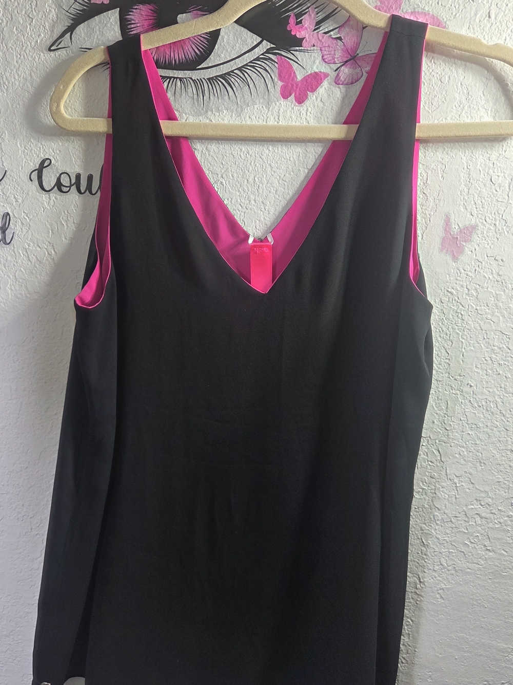 NWOT Lilly Pulitzer Black Hot Pink Trim V-Neck Cami Tank Top Size S Charm